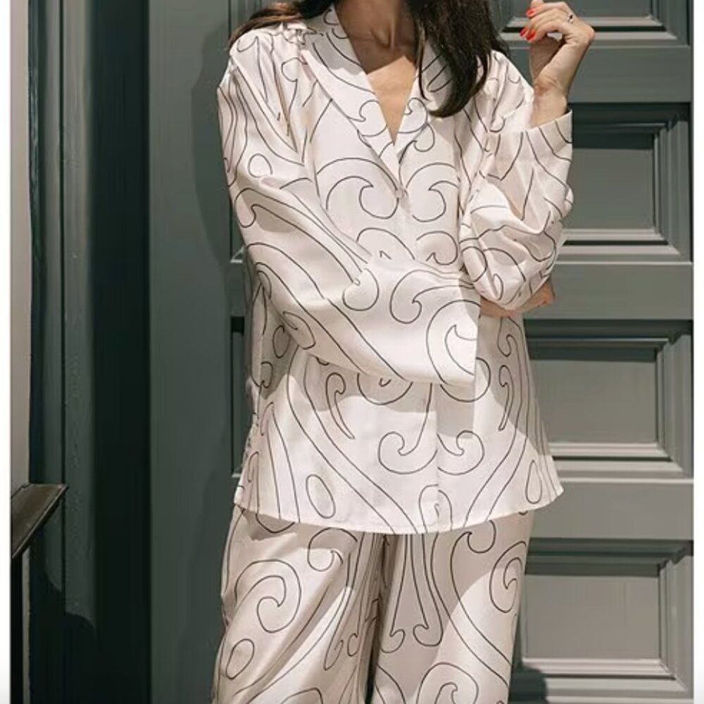 Antonio Melani x Elizabeth Damrich Dali Printed Satin Twill Flat Front Pants M